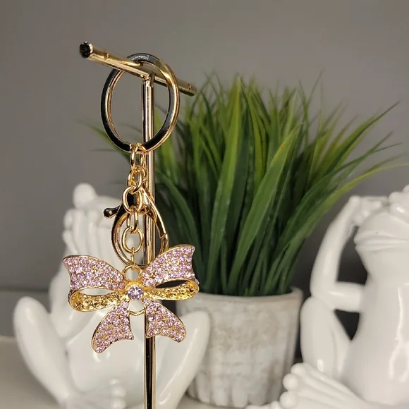 Purple Gold Bow Keychain Bag charm Rhinestone - Picture 8 of 10